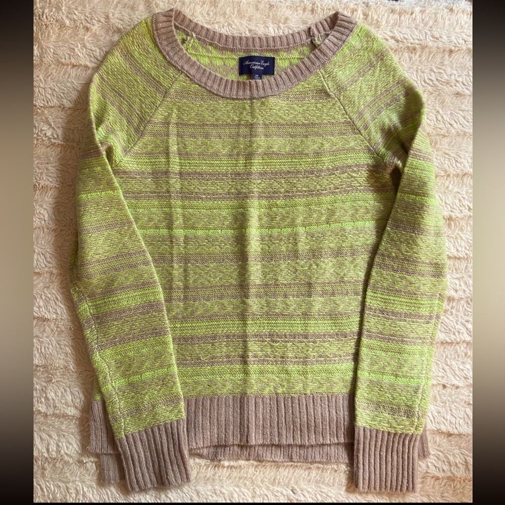 American‎ Eagle AE womens size small s sweater taupe and green cozy festive wool